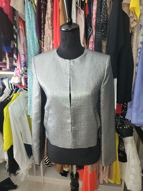 ZARA Cropped Jacket With Lamination Bloggers Fave Silver Festive XS Oversize